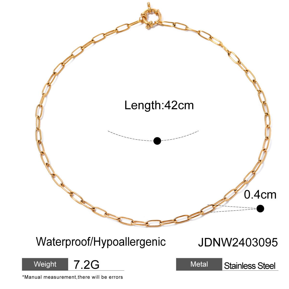 JDN20161 Stainless Steel Chain Necklace Paper Clip Chain Necklace for Women