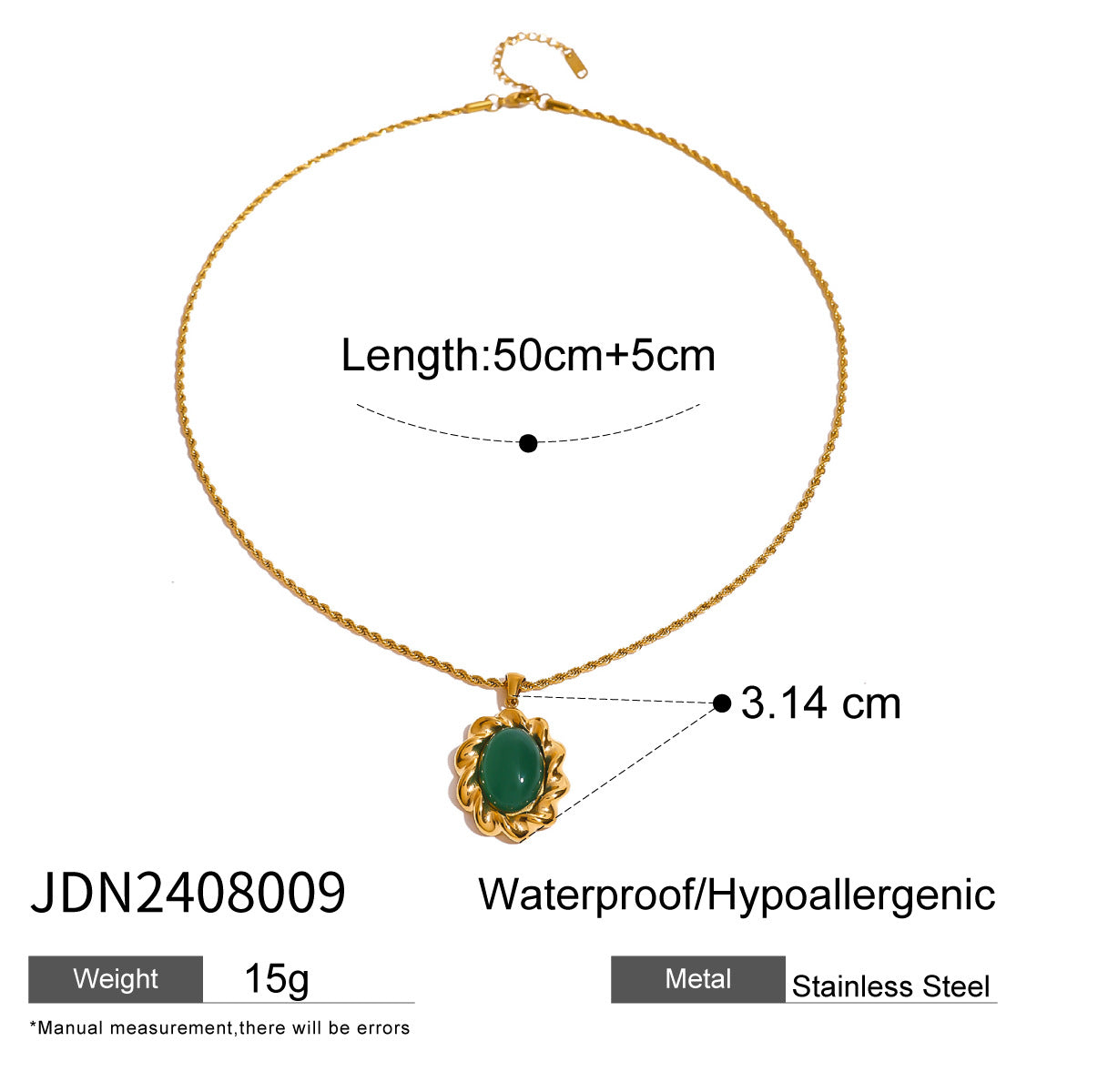 JDE2408017 Natural Agate Jewelry Necklace Earrings Jewelry set Stainless Steel Chain Necklace for Women