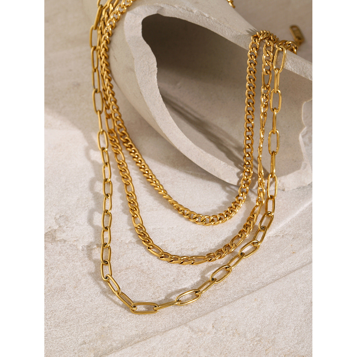 JDNW2403040 18K Gold Plated 3 in 1 Stainless Steel Chain Necklace Clip Paper Chain Necklace