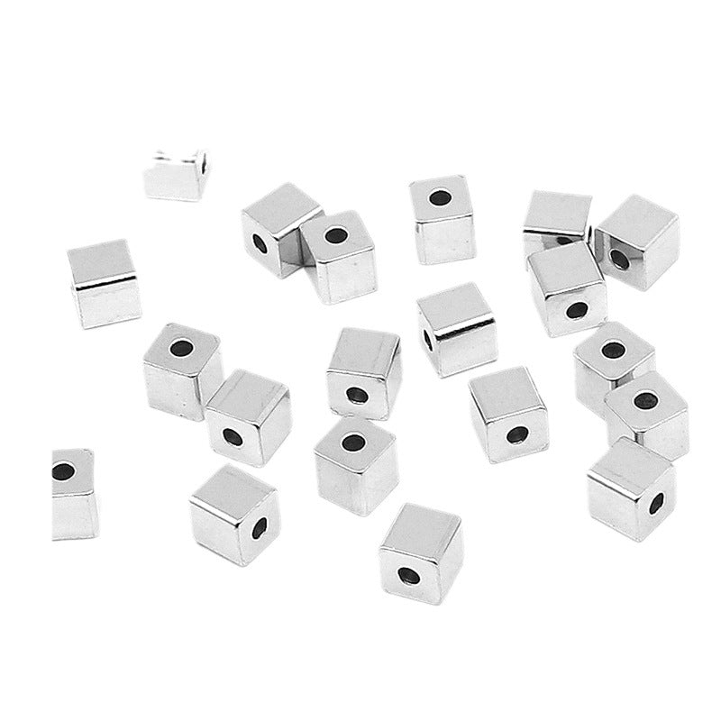 SPC64 Stainless Steel Cube Spacers Charms Beads White Golden Color Cube Beads