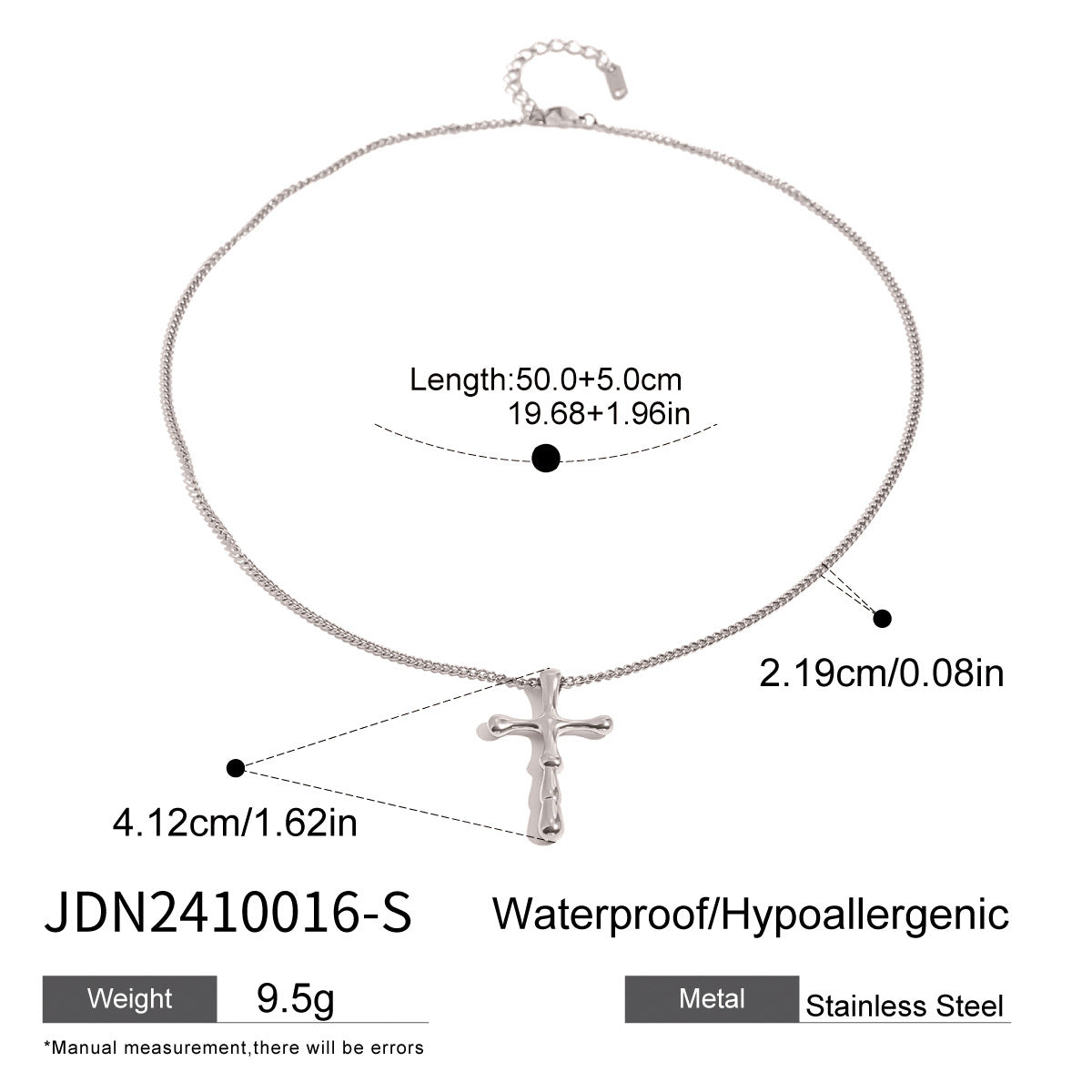 JDN2410016 Stainless Steel Cross Pendant Necklace Waterproof Chain Necklace for Women