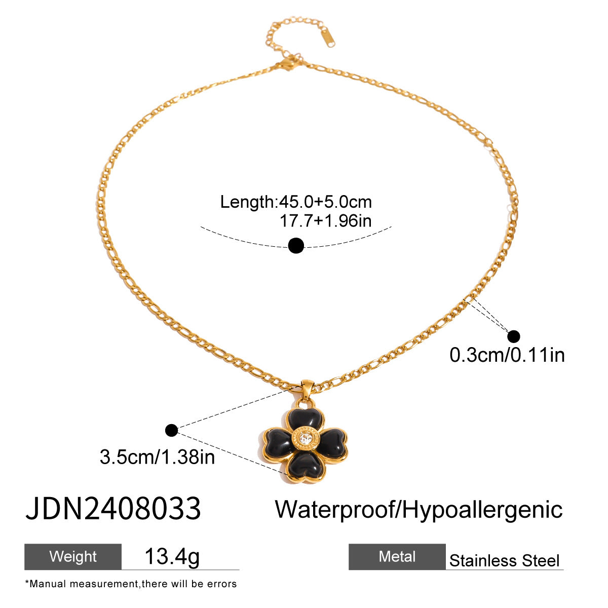 JDN2408033 Stainless Steel Clover Pendant Necklace Waterproof Chain Necklace for Women