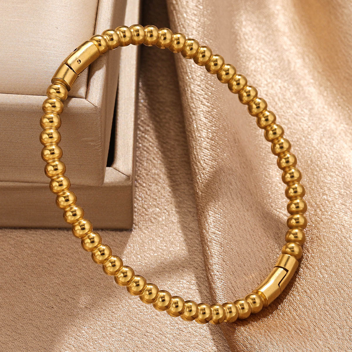 BR02 Bracelet Bamboo Design Bracelet Round Beads Golden Color Bracelet for Women