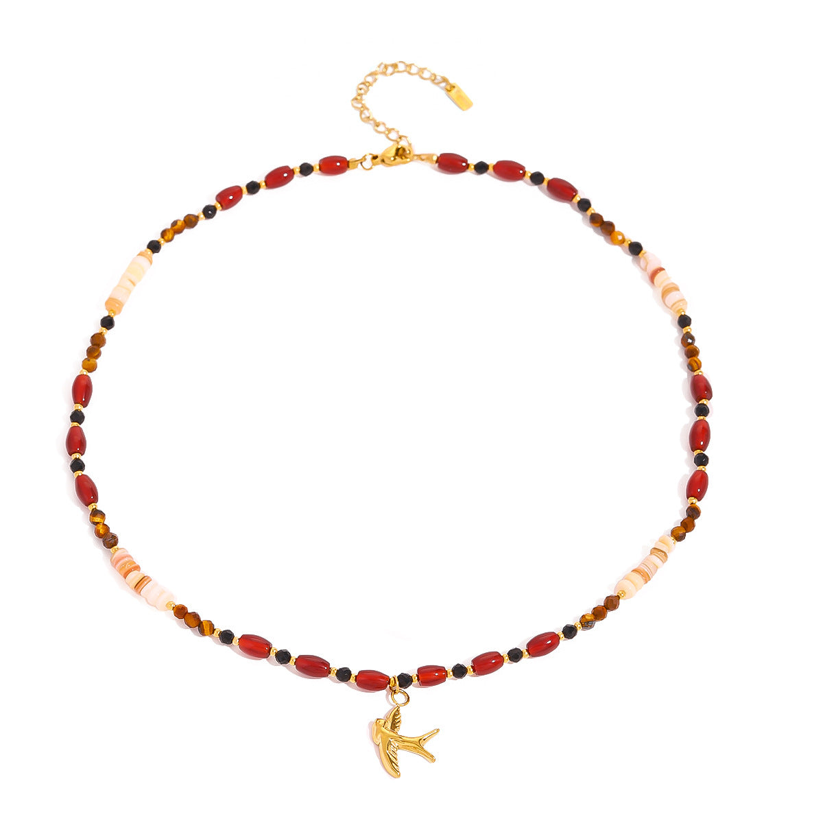 JDN2409026 Natural Red Agate Necklace with Pendant Yellow Tiger Eye Faceted beaded Chain Necklace for Women