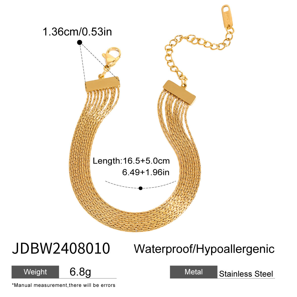 JDBW2408010 Stainless Steel Multi Layer Tassel Bracelet 18K Golden Color