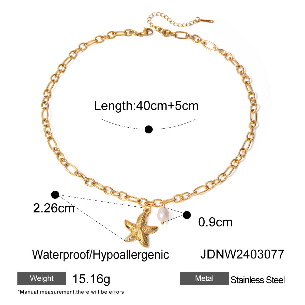 JDBW2403022 18K Gold Plated Stainless Steel Necklace Bracelet set Ocean Style Star Fish Shell Design Jewelry