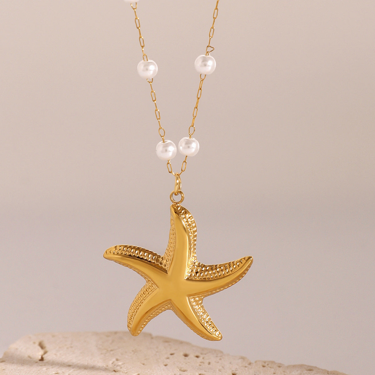 JDNW2407008 18K Golden Color Stainless Steel Sea Star Necklace & Ring for Women