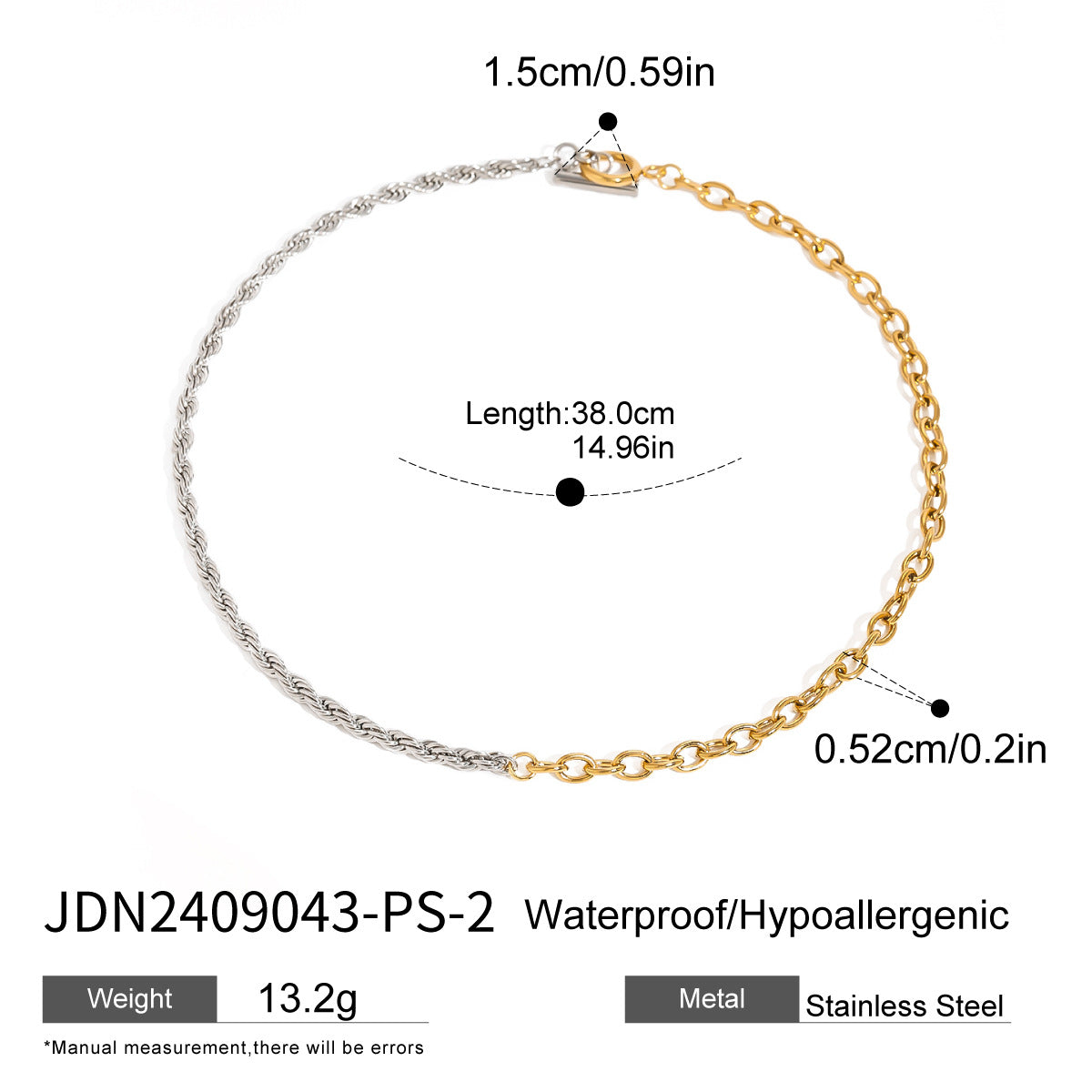 JDB2409034-PS Elegant Two-Tone Link Chain Stainless Steel Bracelet