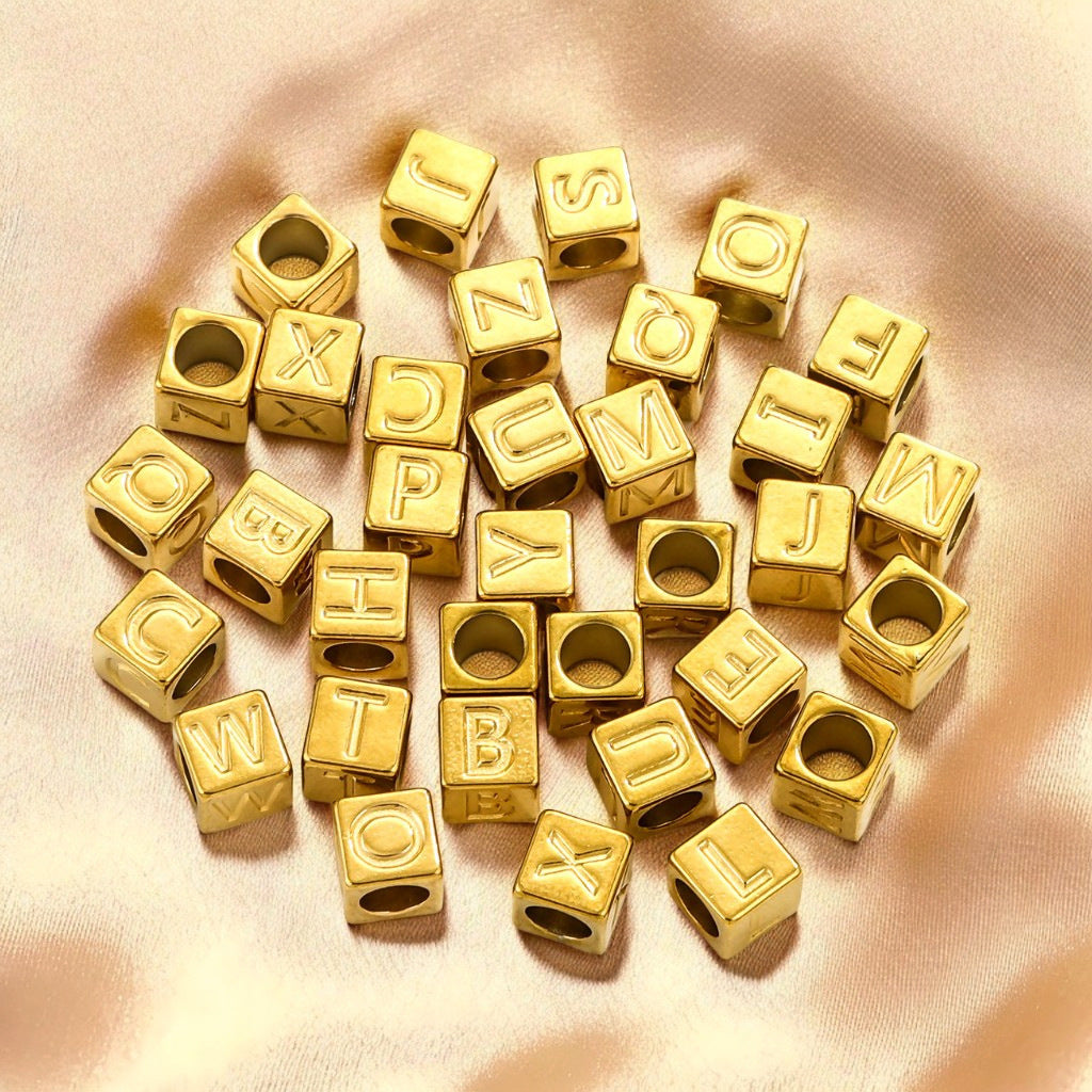 SPC44 Letter Charms 7mm Cube with 5mm Hole Two Color Charms Beads for DIY Bracelet Necklace