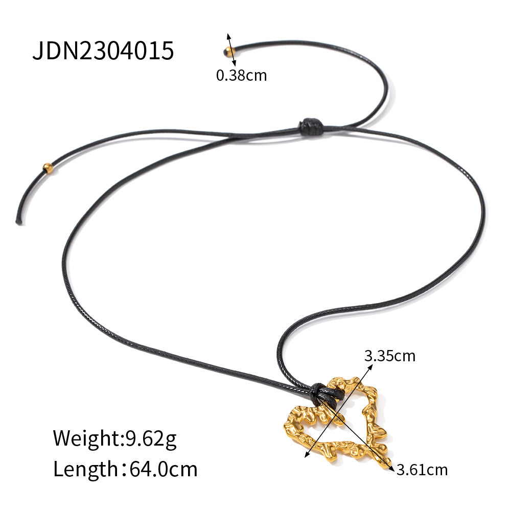 JDN2304015 Heart Pendant Waxed String Chain Necklace Stainless Steel Pendant Necklace for Women