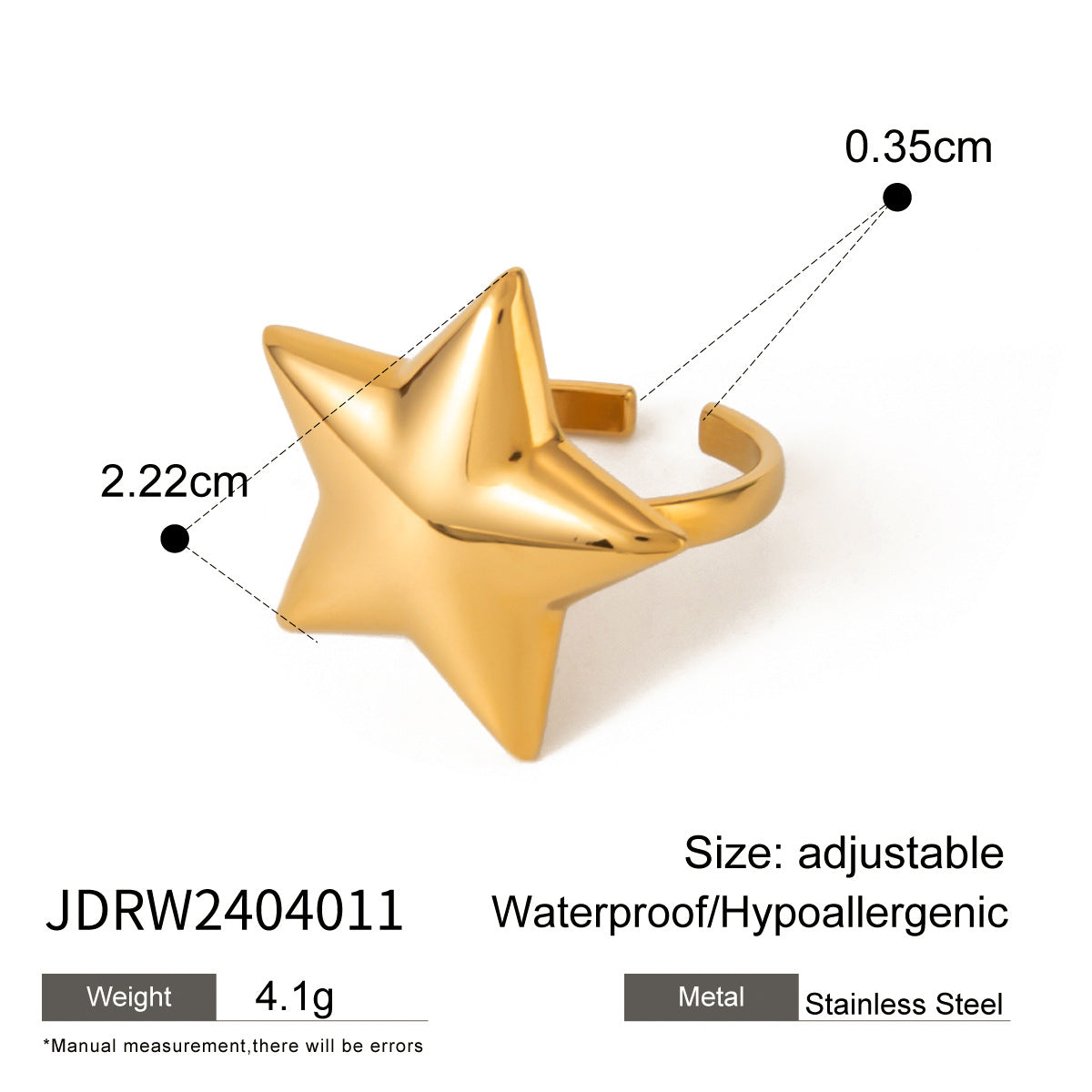 JDE2406005 Stainless Steel Star Pendant Necklace Ring Earrings Set Waterproof 18k Gold Plated Jewelry set