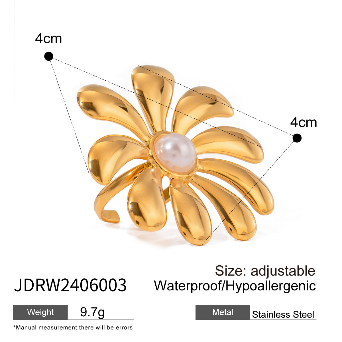 JDRW24 Stainless Steel Flower Shape Rings Adjustable Size Ring