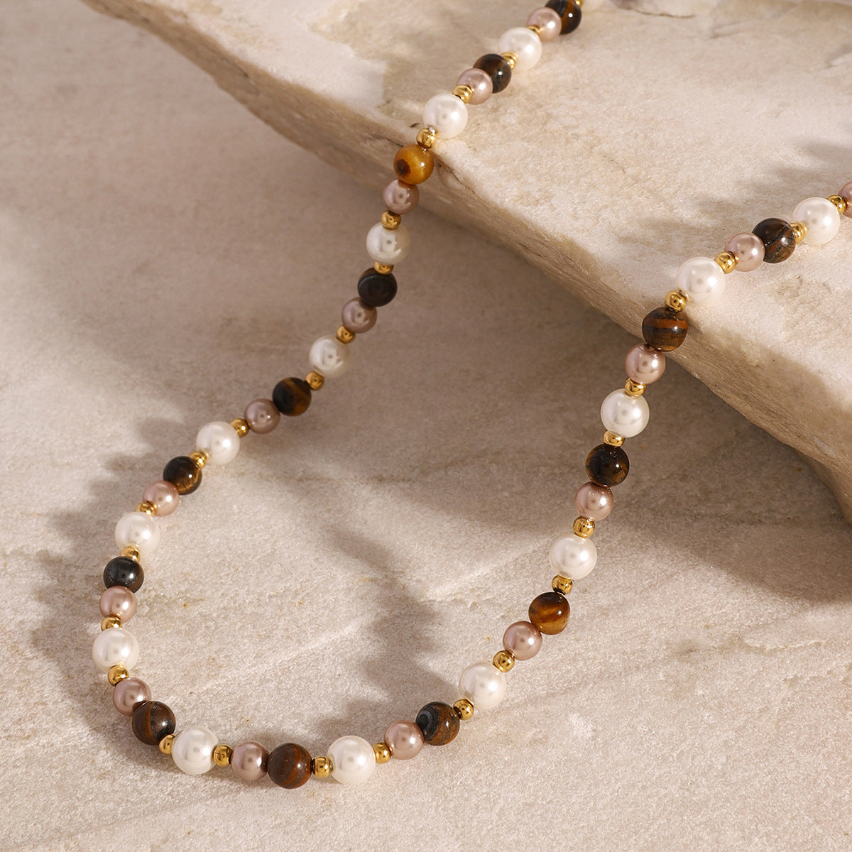 JDN2409023 Tiger Eye Pearl Necklace Natural Gemstone Necklace Beads Necklace