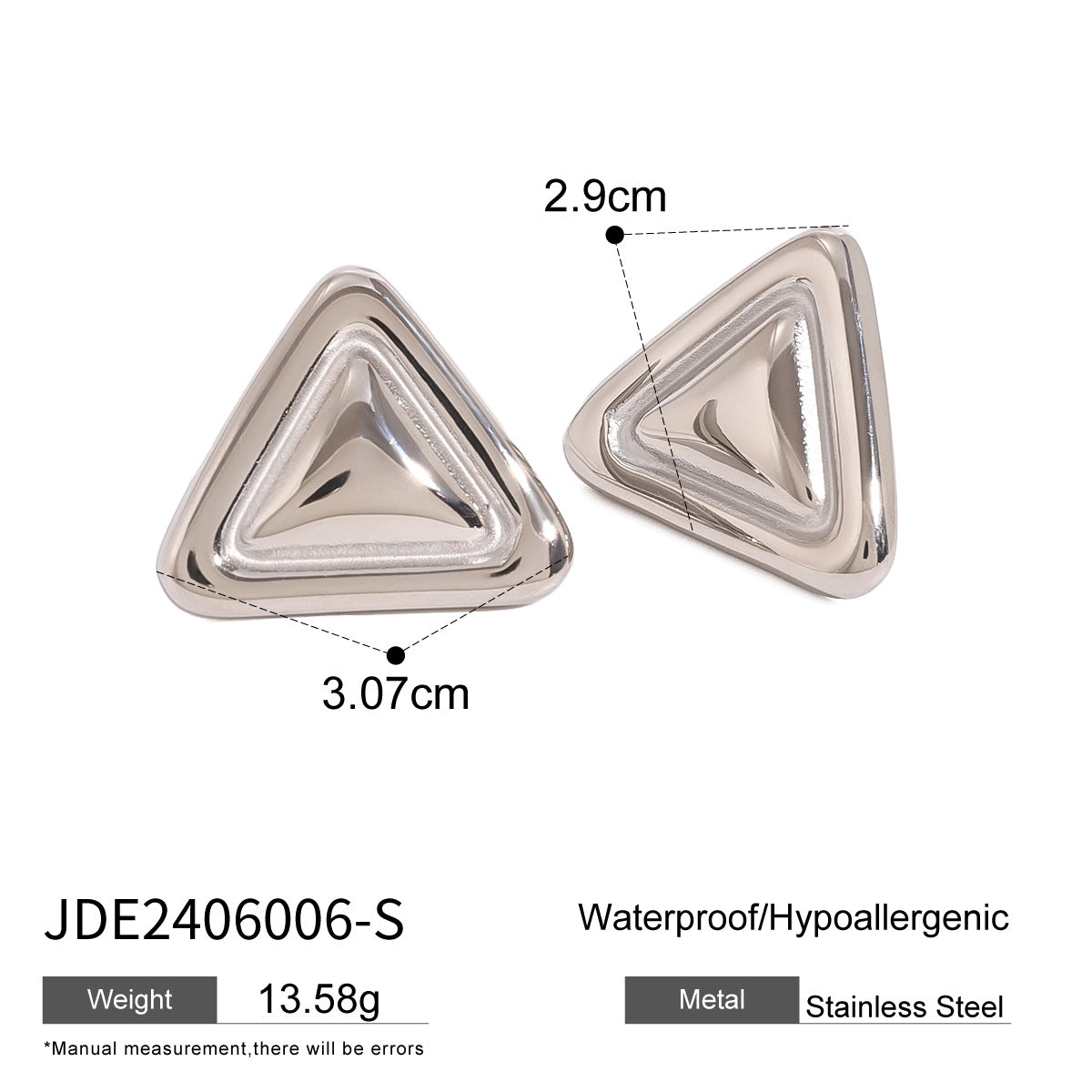 JDN2406004 Triangle Shape Pendant Necklace with Earrings Set Stainless Steel Chain Water Proof Chain