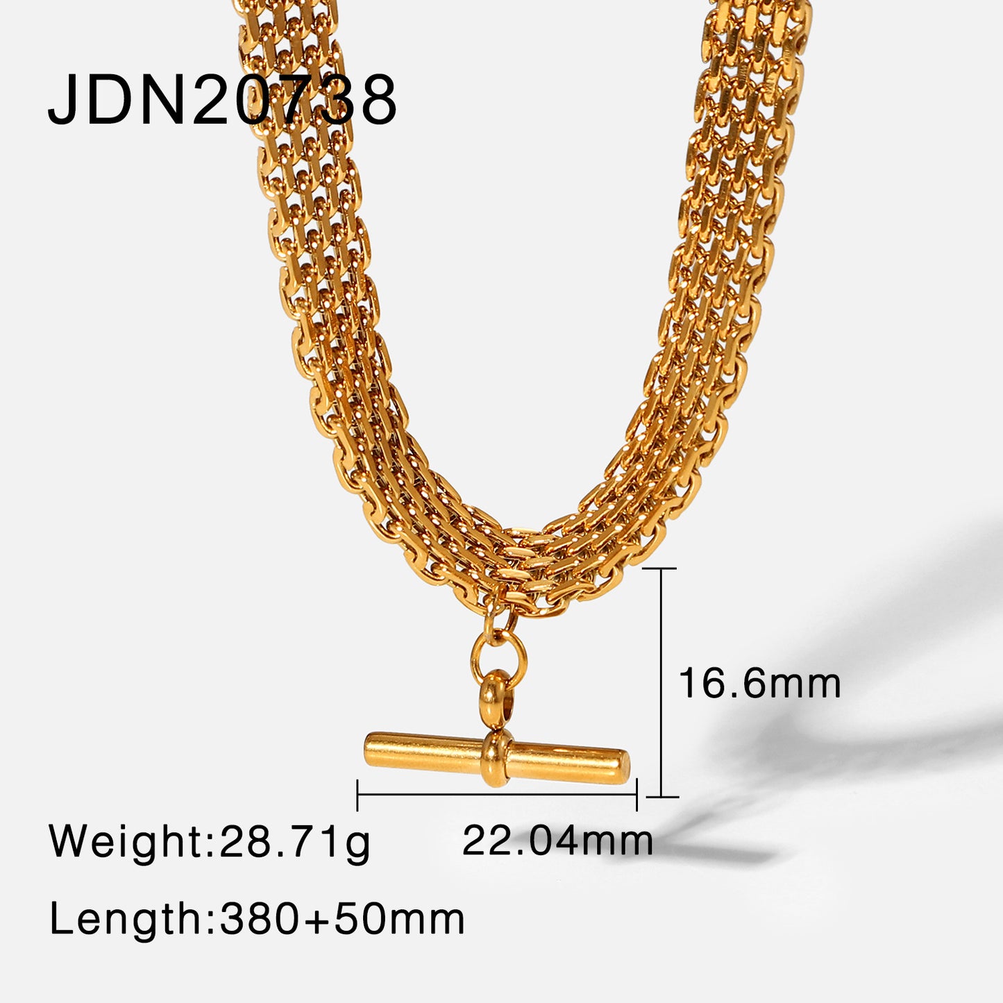 JDN20738 Punk Hip-Hop Style T-Bar Pendant Stainless Steel Chunky Necklace for Women