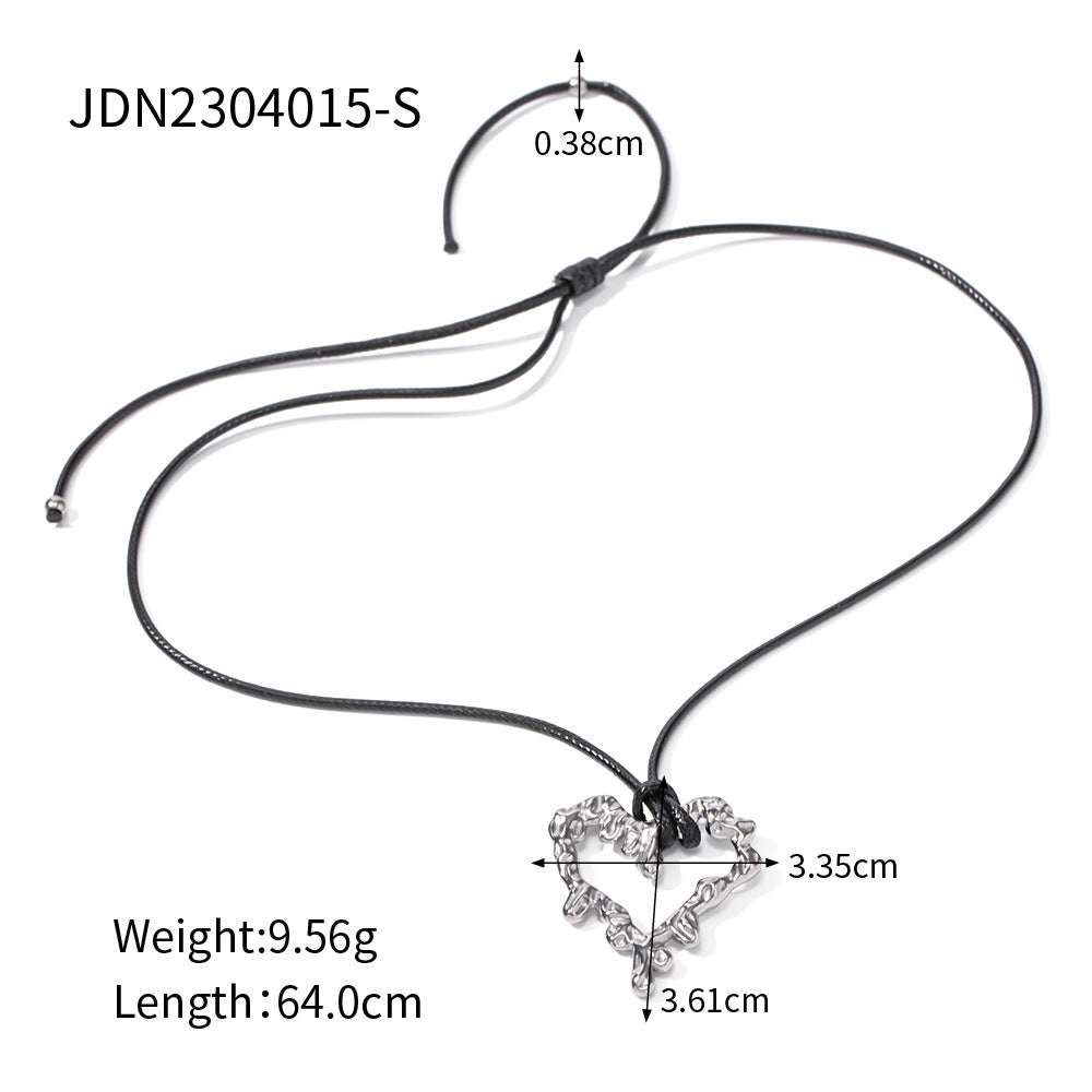 JDN2304015 Heart Pendant Waxed String Chain Necklace Stainless Steel Pendant Necklace for Women