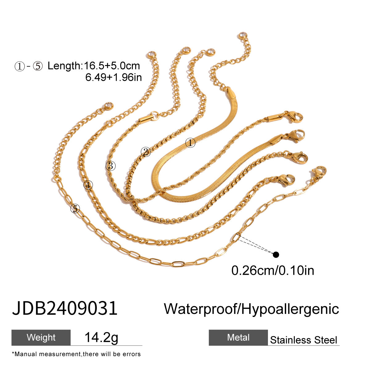 JDB2409031 18K Golden Color Stainless Steel Stackable Bracelets