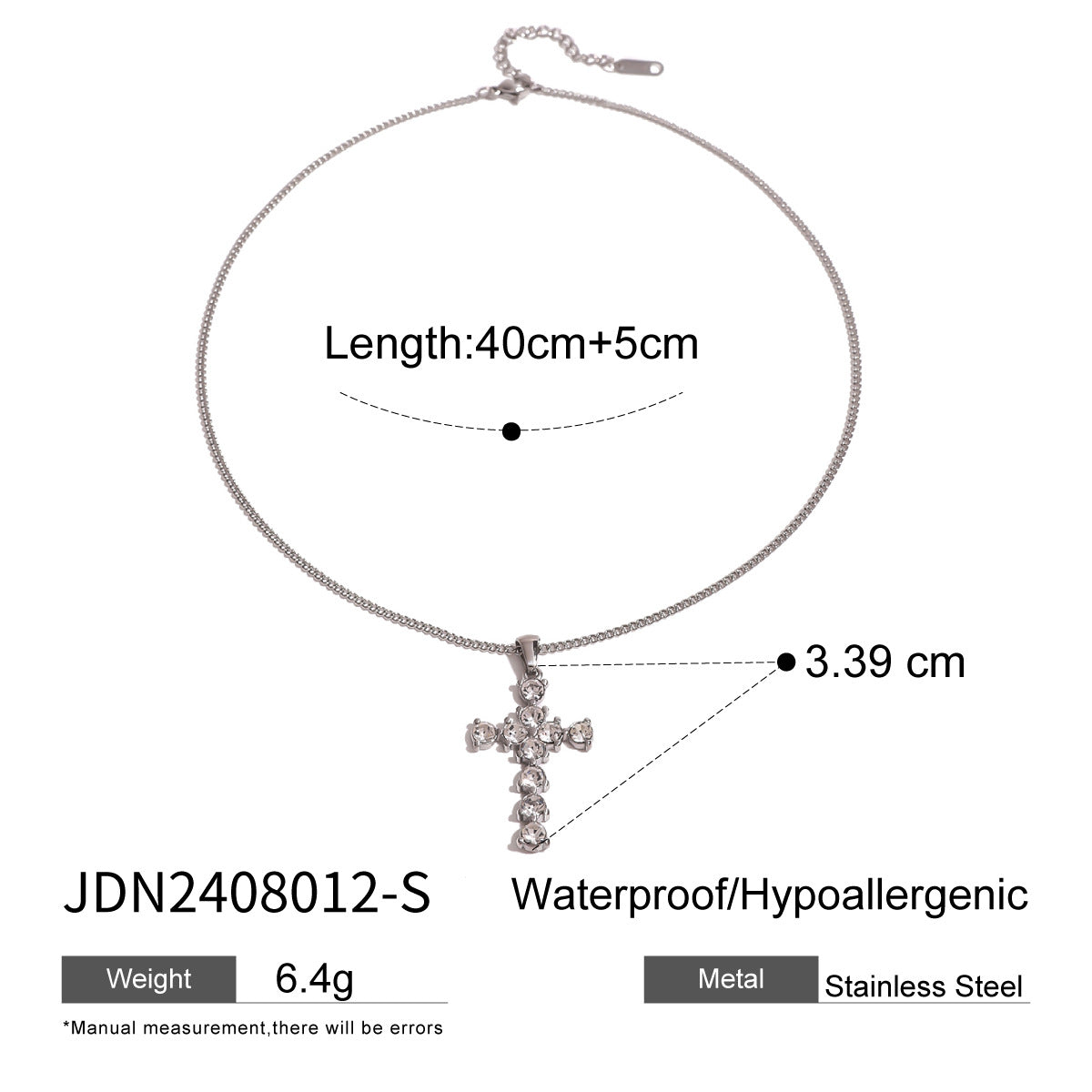 JDN2408010 Cross Pendant Necklace Stainless Steel Necklace Waterproof Chain Necklace for Women