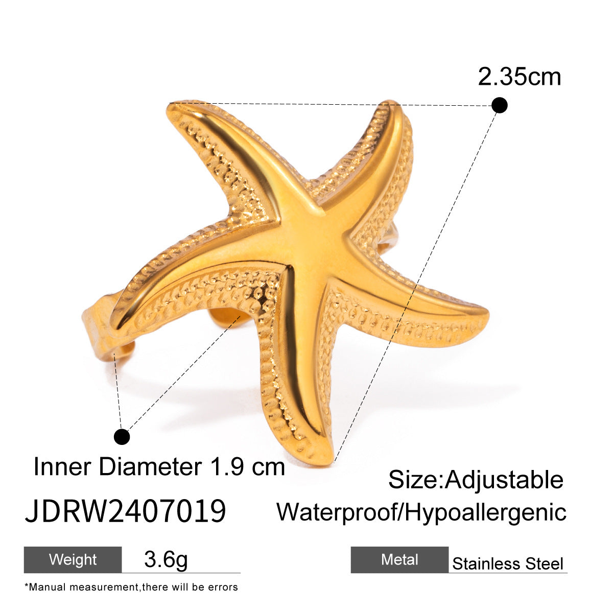 JDNW2407008 18K Golden Color Stainless Steel Sea Star Necklace & Ring for Women