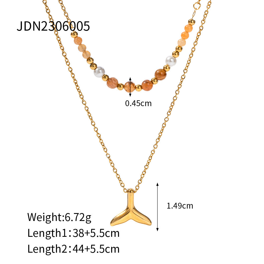 JDN2306005 Double Layered Mermaid Tail Pendant Stainless Steel Necklace