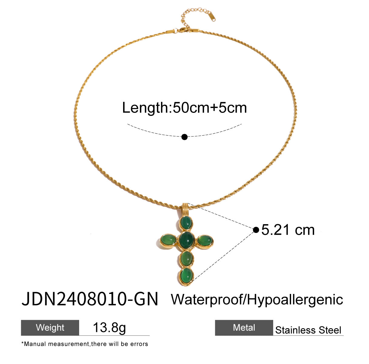 JDN2408010 Cross Pendant Necklace Stainless Steel Necklace Waterproof Chain Necklace for Women