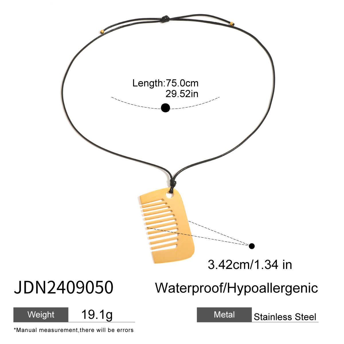 JDN2409050 Stainless Steel Comb Shape Pendant Necklace with Leather Chain Necklace for Women