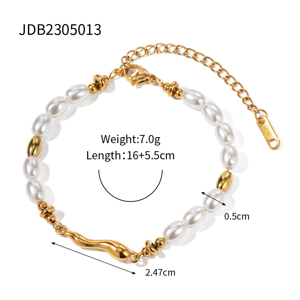 JDB2305013 18K Golden Color Stainless Steel Bracelet With Pearl