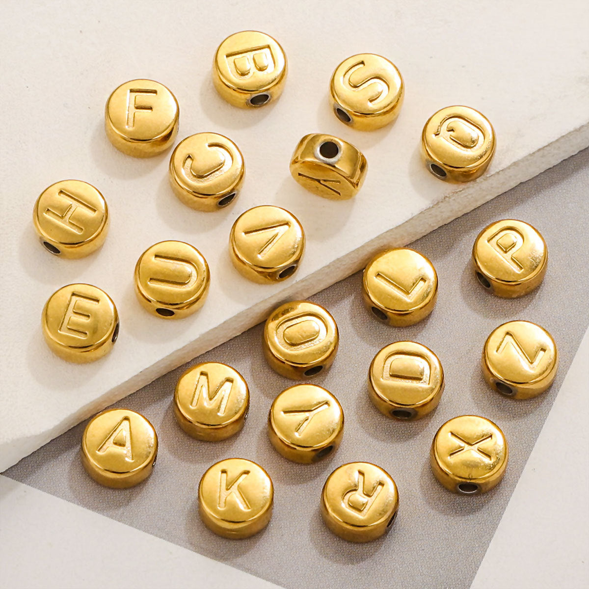 SPC70 26 Letters Charms Beads Golden Color Stainless Steel Spacer Charms Beads for DIY Accessories