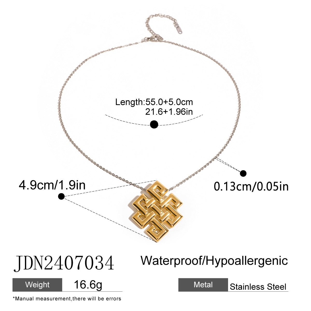 JDE2407055 Stainless Steel Chinese Knot Design Necklace with Waterproof Chain Necklace