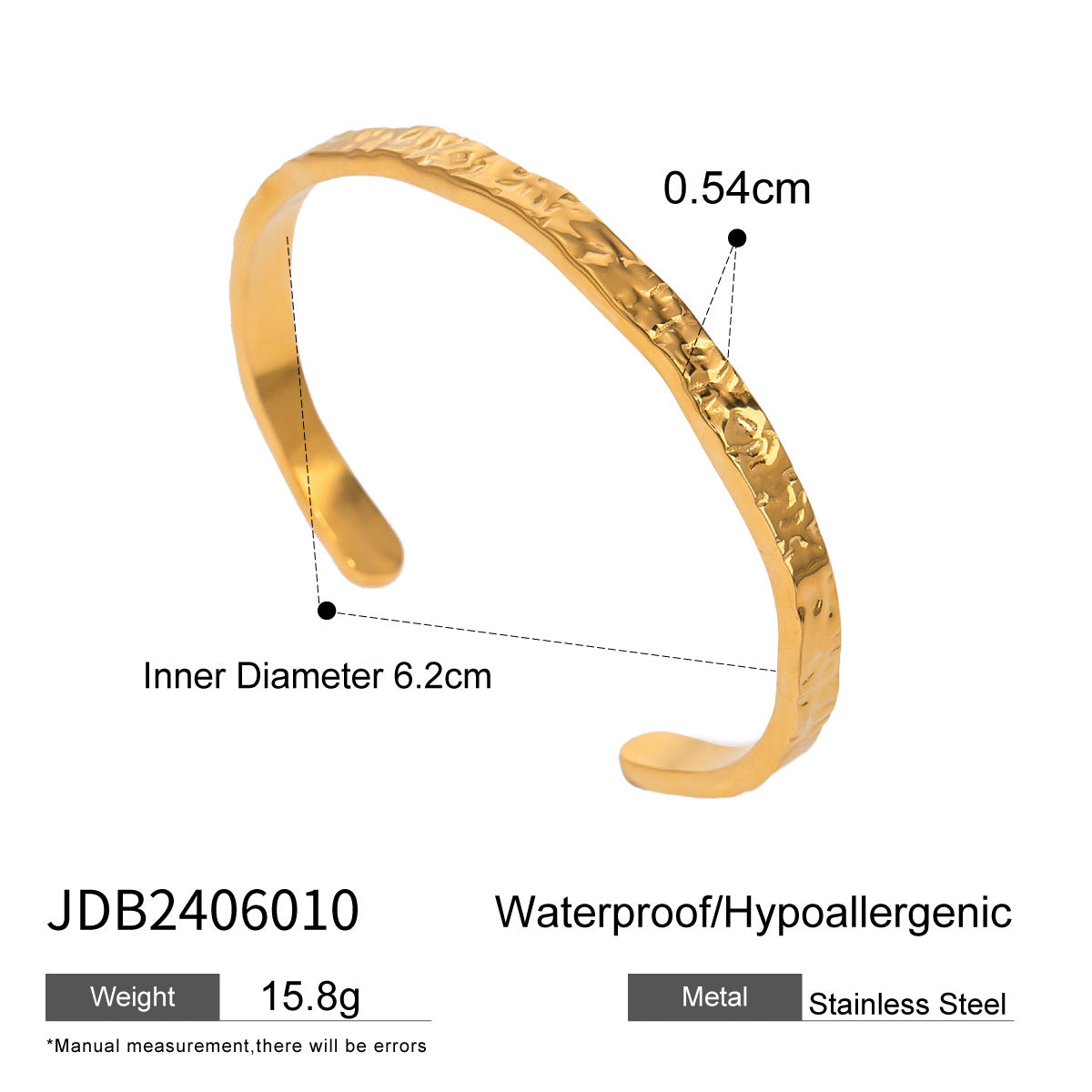 JDB2406010 Bangle Bracelet Stainless Steel Open Adjustable Size for Women