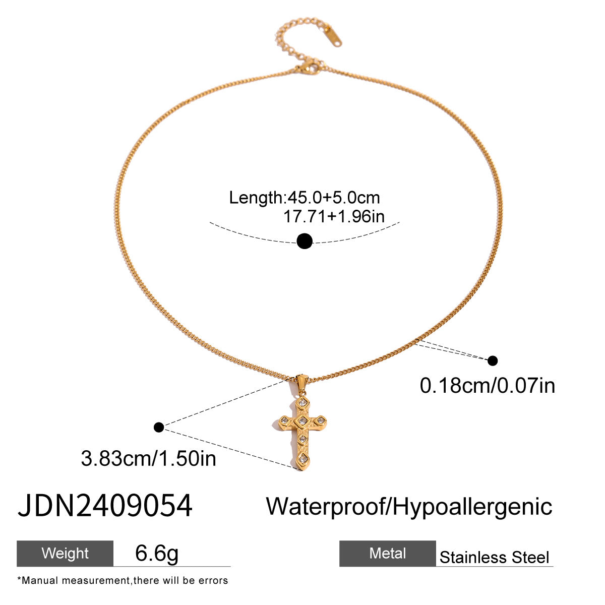 JDN2409054 Cross Pendant Necklace Stainless Steel Necklace Waterproof no Tarnish Chain Necklace