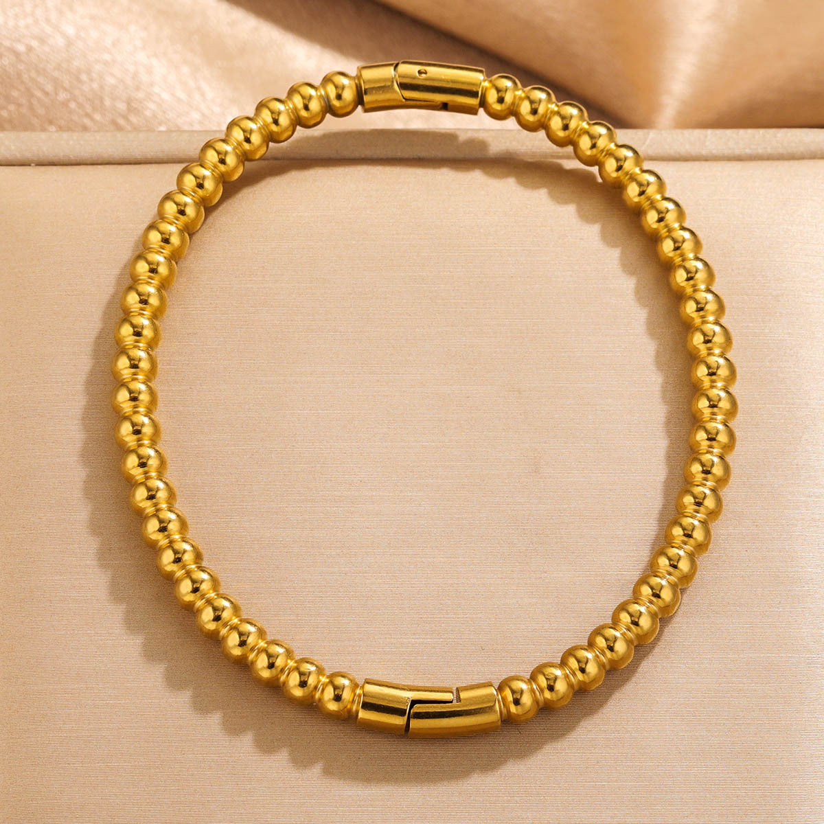 BR02 Bracelet Bamboo Design Bracelet Round Beads Golden Color Bracelet for Women