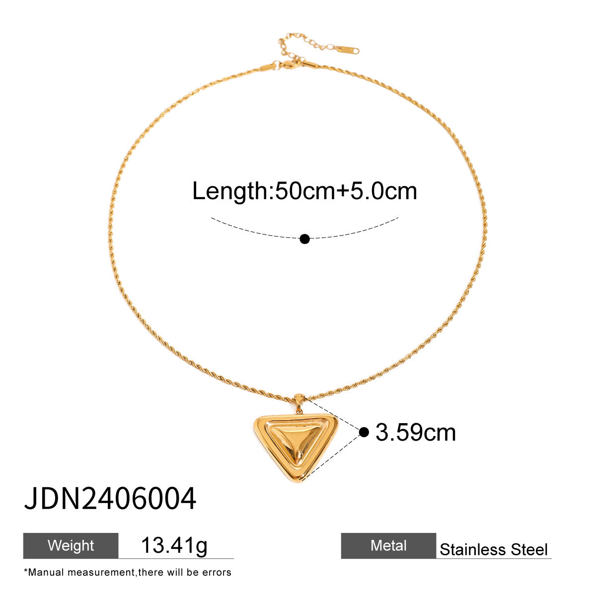 JDN2406004 Triangle Shape Pendant Necklace with Earrings Set Stainless Steel Chain Water Proof Chain