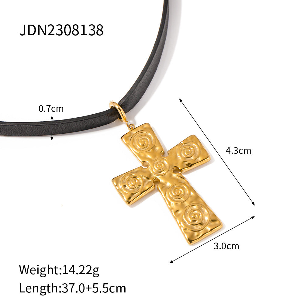 JDN2308138 Cross Pendant Necklace & Earrings Set Stainless Steel No Tarnish Necklace for Women