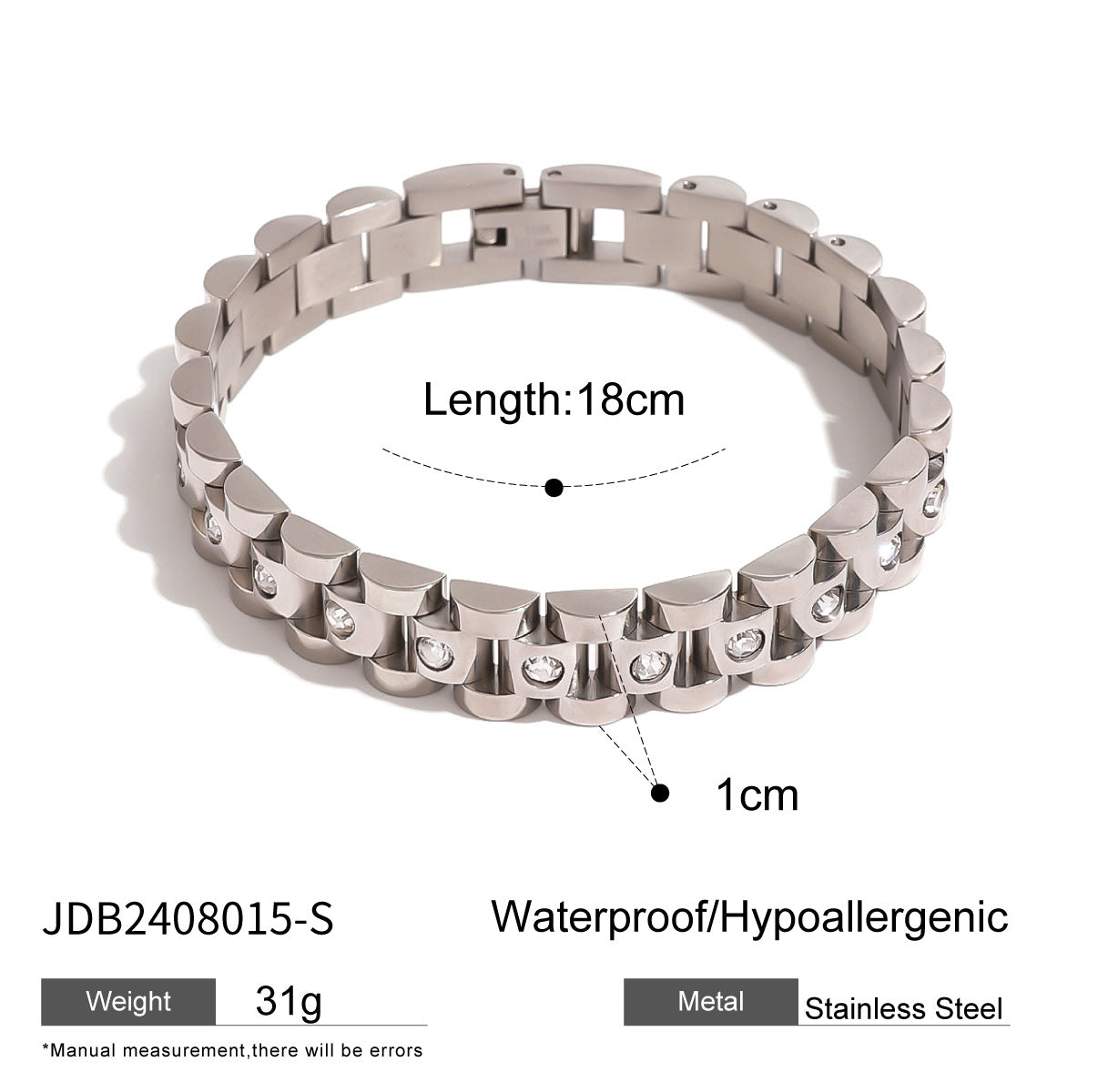 JDB2408015-S Stainless Steel Tennis Bracelet With Rhinestone