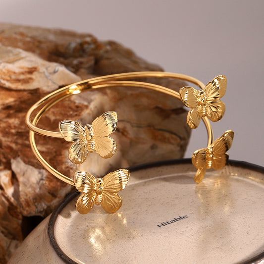 JDBW2403007 18K Golden Color Butterfly Open Bangle Stainless Steel Bracelet for Women