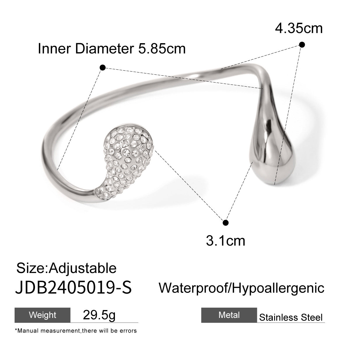 JDB2405019 Stainless Steel Teardrop Bangle Bracelet for Women