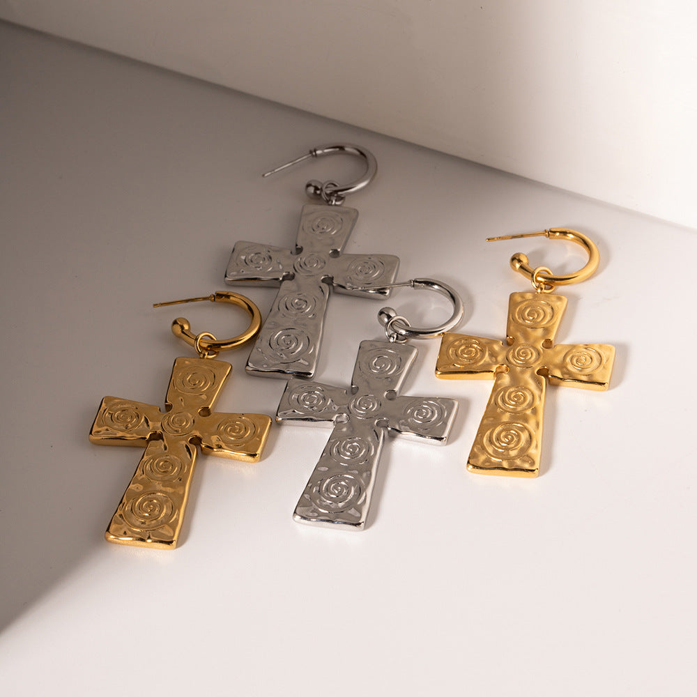 JDN2308138 Cross Pendant Necklace & Earrings Set Stainless Steel No Tarnish Necklace for Women