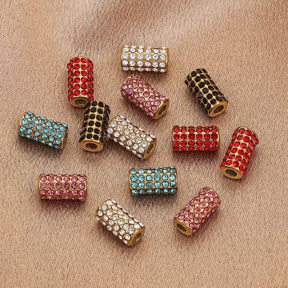 SPC61 Stainless Steel Zircon Spacers Charms Beads for DIY Bracelet Making