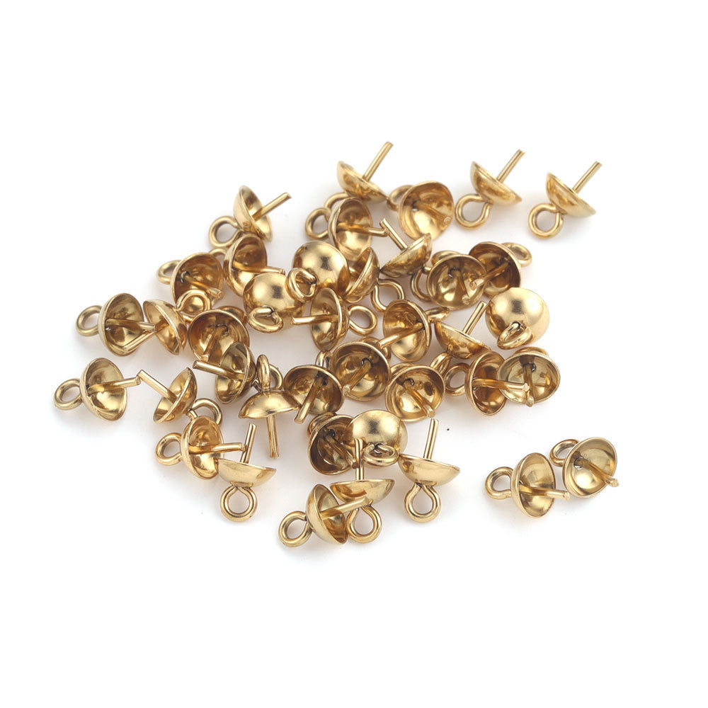 P04 Screw Eye Pins Peg Bail Small Stainless Steel Cup Pear Eyelet Screw Eye Pins for Jewelry Making Earring DIY Beads Craft 50pcs per Bag