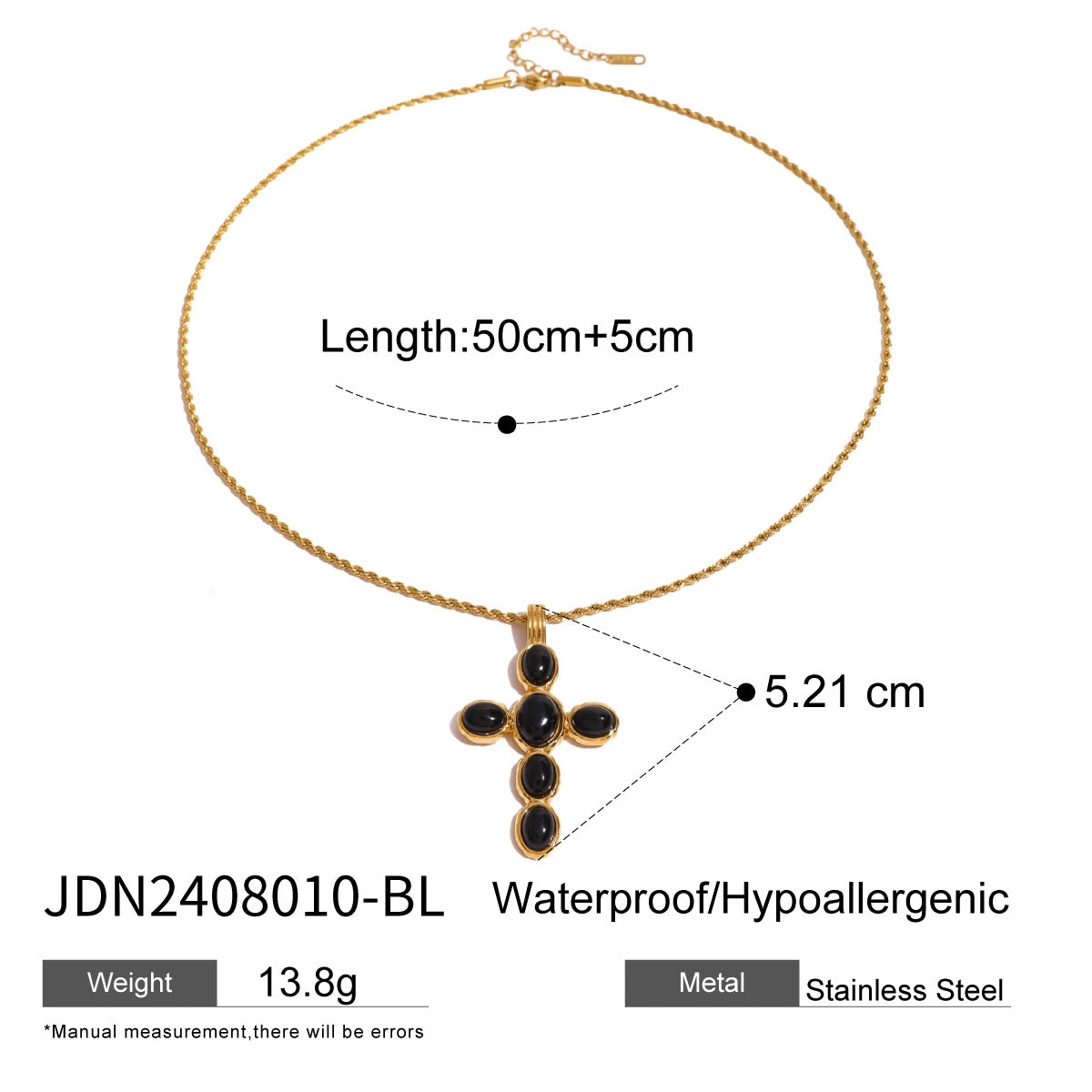 JDN2408010 Cross Pendant Necklace Stainless Steel Necklace Waterproof Chain Necklace for Women