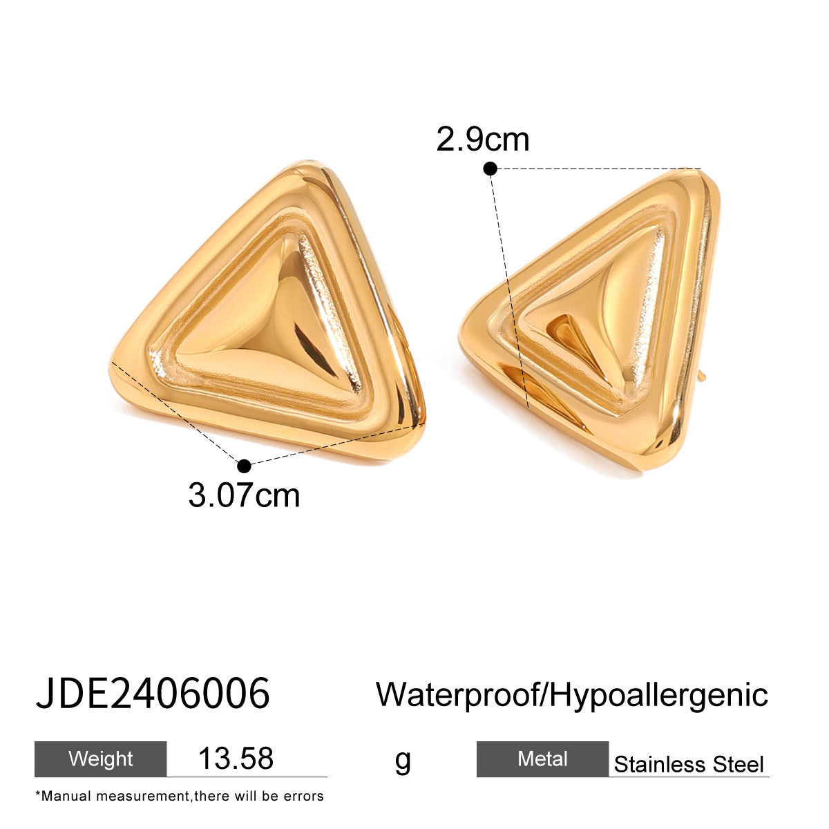 JDN2406004 Triangle Shape Pendant Necklace with Earrings Set Stainless Steel Chain Water Proof Chain