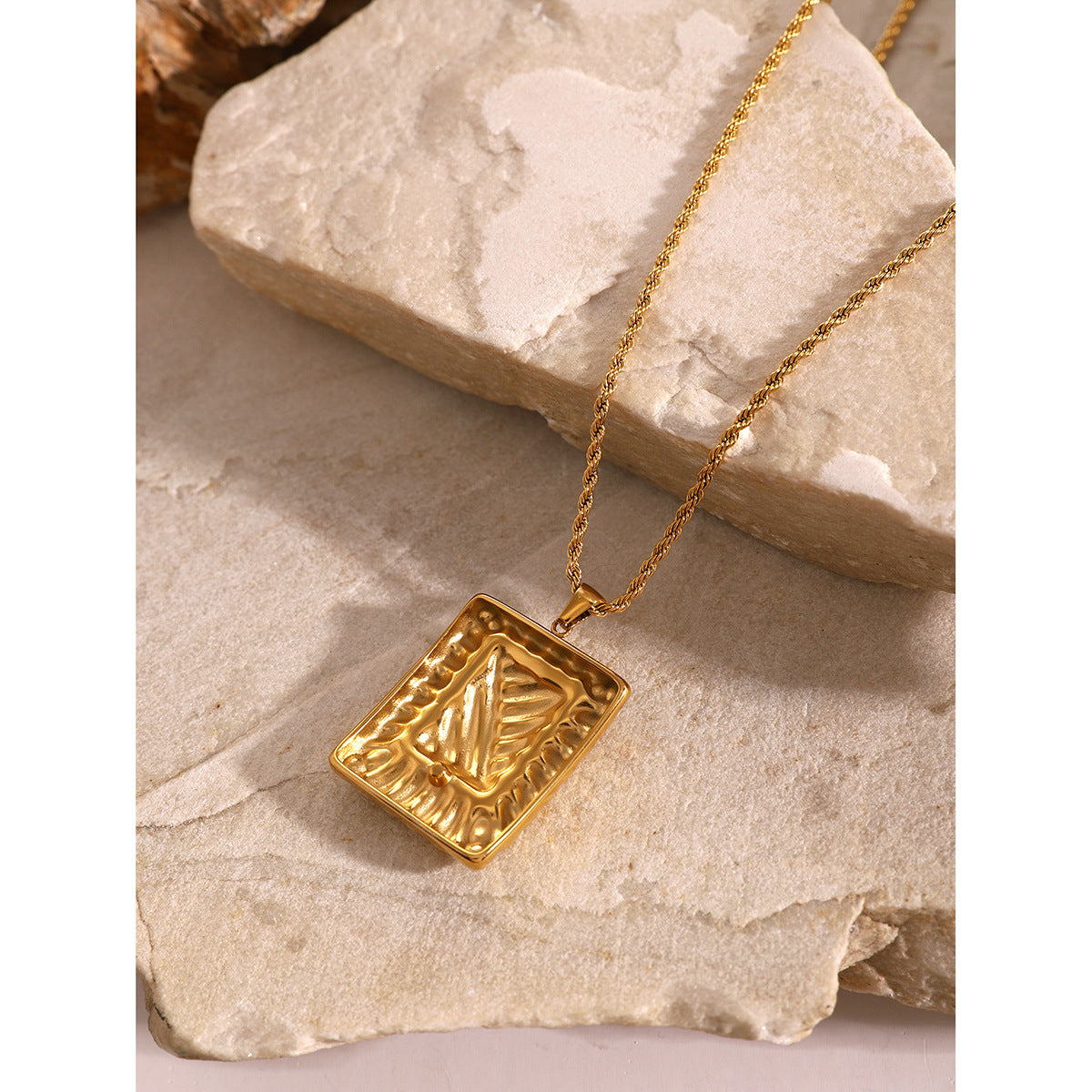 JDN2406003 18K Golden Color Square Pendant Zircon Stainless Steel Necklace for Women