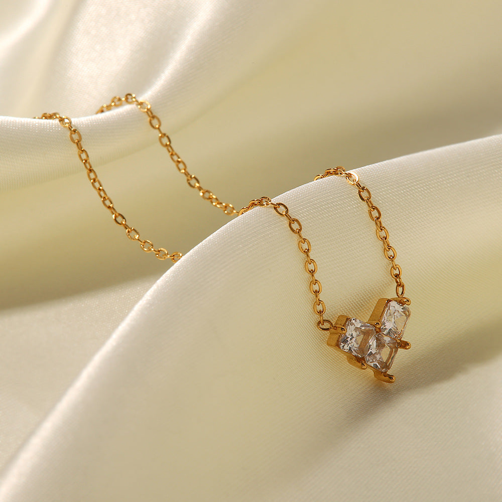 JDN21171-WT 18K Golden Color Necklace with White Zircon Heart Pendant