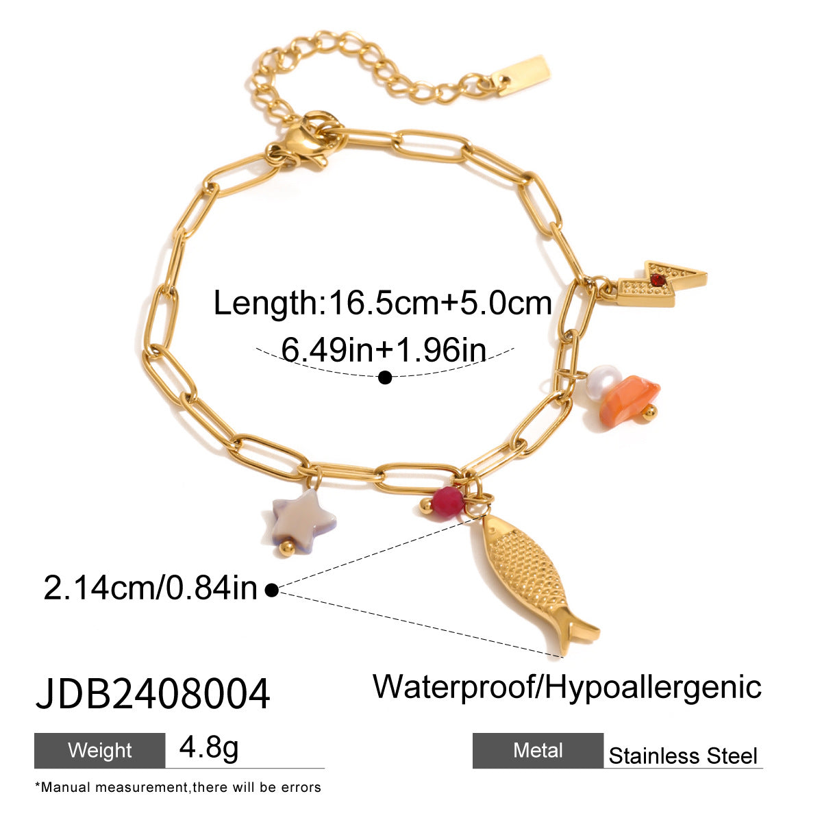 JDB2408004 18K Golden Color Ocean Style Stainless Steel Beaded Bracelet