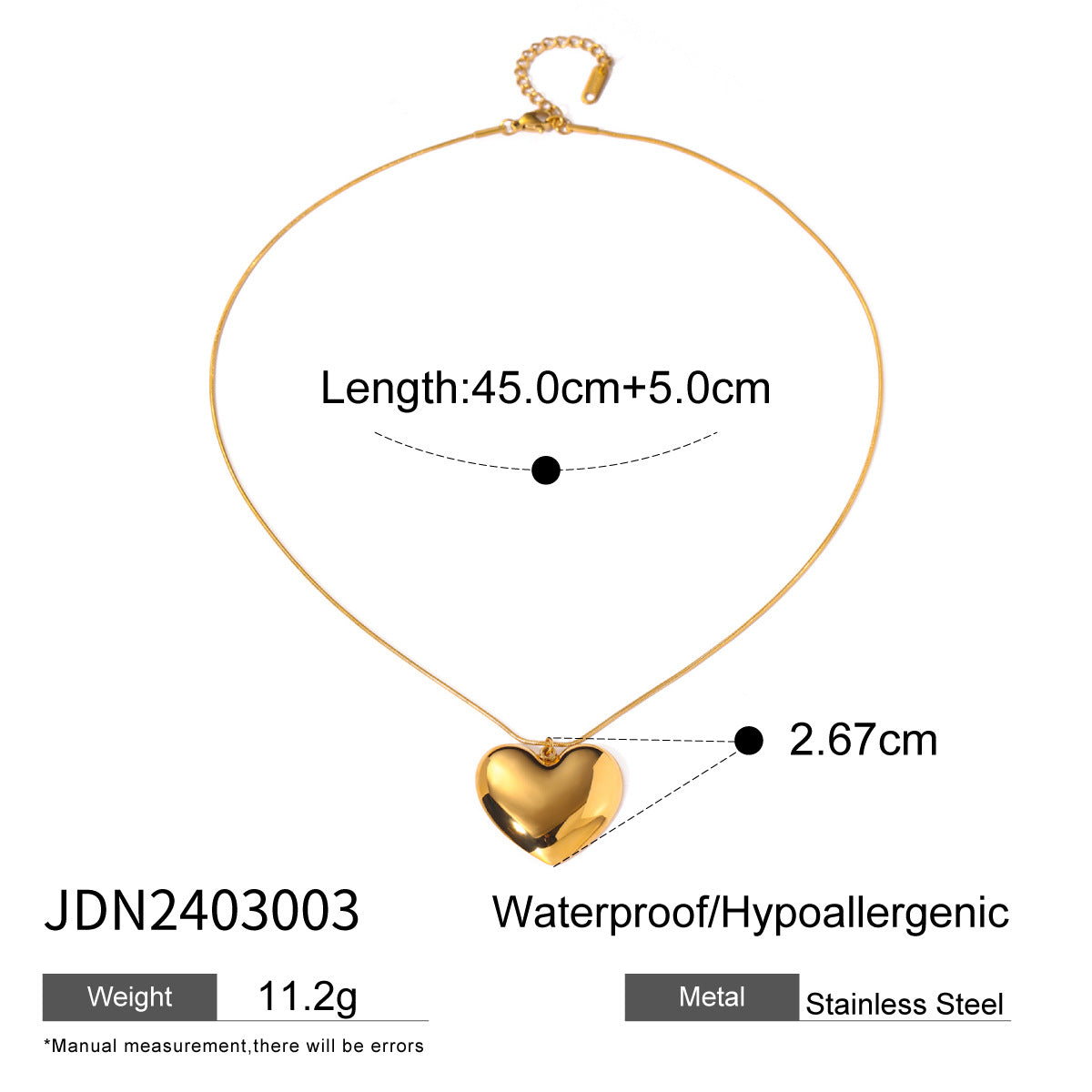 JDN2403003 Heart Pendant Necklace Stainless Steel Chain Necklace Waterproof Chain