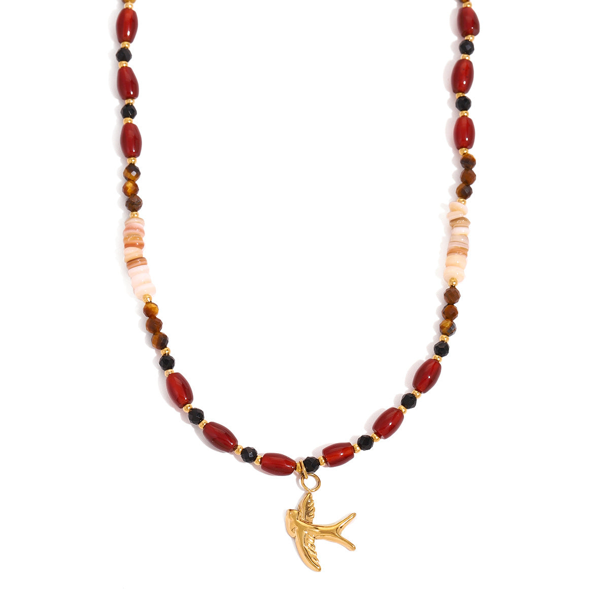 JDN2409026 Natural Red Agate Necklace with Pendant Yellow Tiger Eye Faceted beaded Chain Necklace for Women