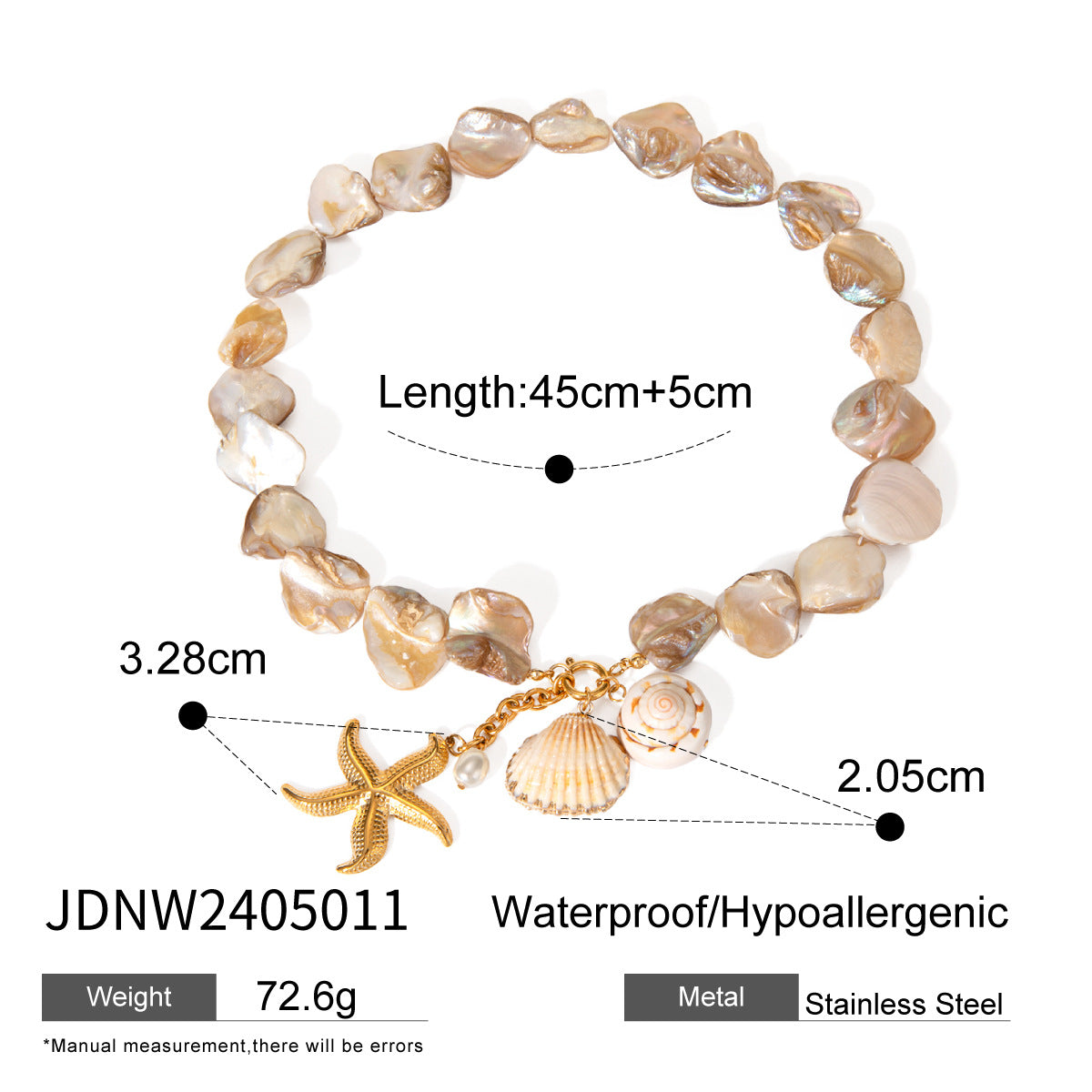 JDBW2403022 18K Gold Plated Stainless Steel Necklace Bracelet set Ocean Style Star Fish Shell Design Jewelry