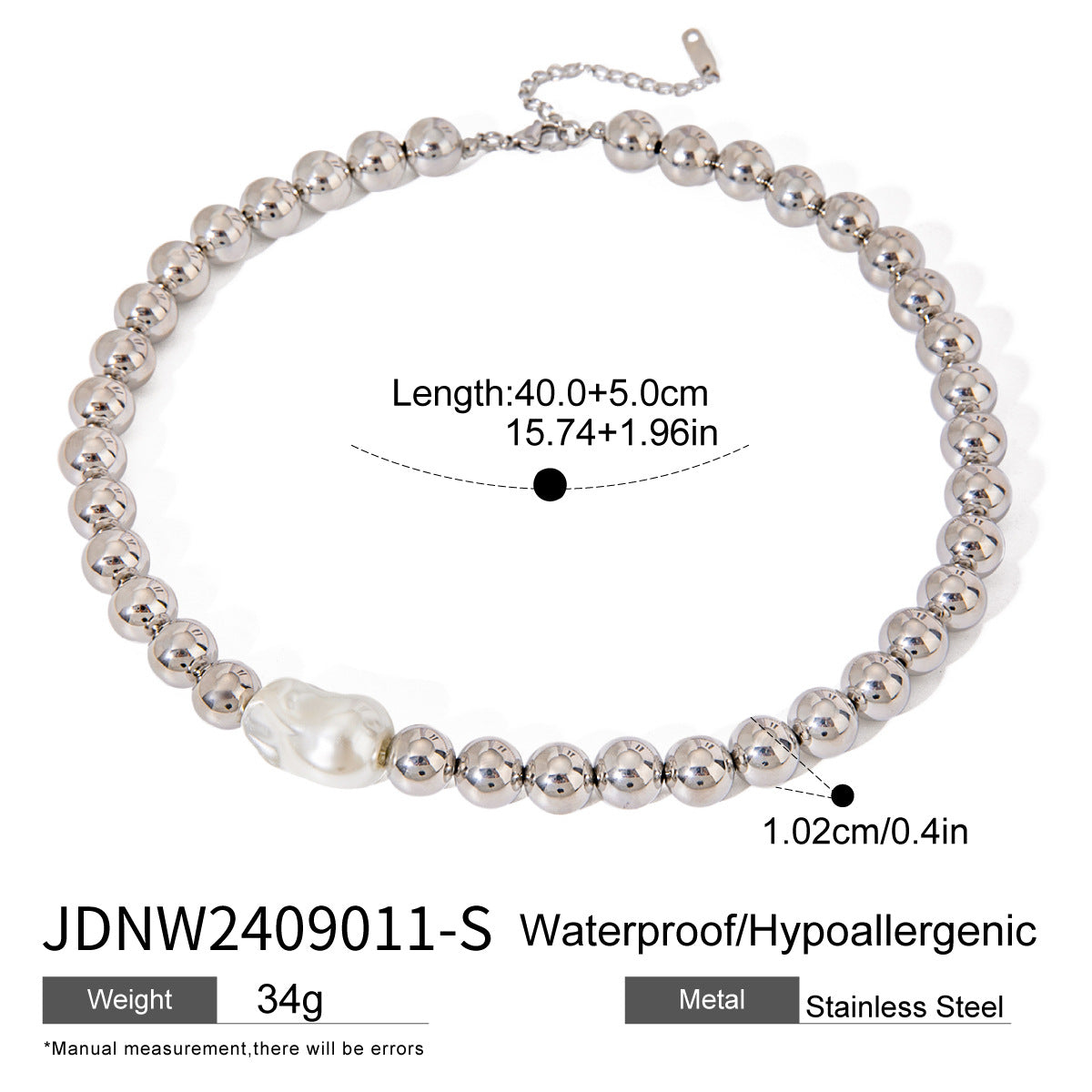 JDNW2409011 Fresh Water Pearl Necklace with Beaded Chain Necklace for Women