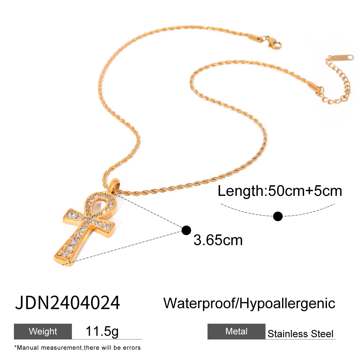 JDN2404024 Cross Pendant Necklace with Zircon Diamond Design Cross Necklace Stainless Steel Necklace for Women